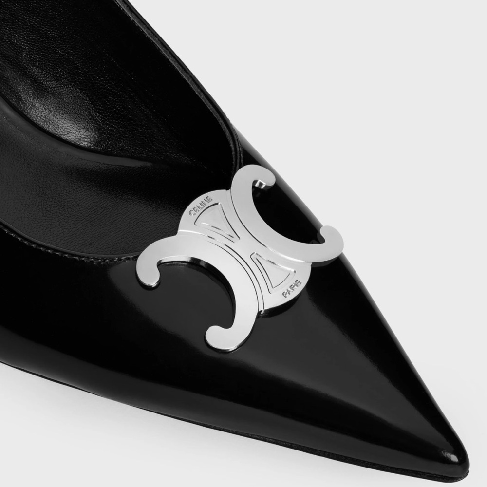 Authentic Celine Black Patent Leather Flats with Silver Accents - Picture 3 of 16